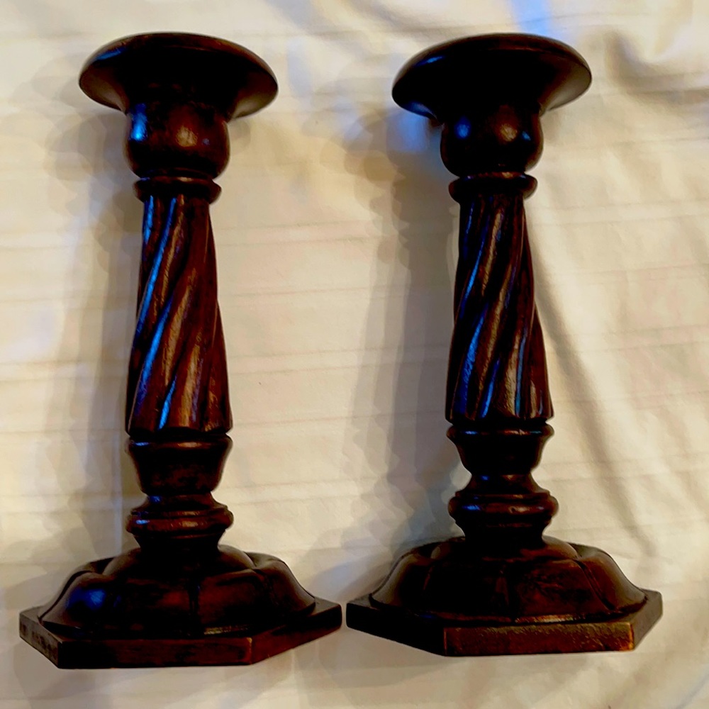 Pair of Real Wood Taper Holders. $19 for both.